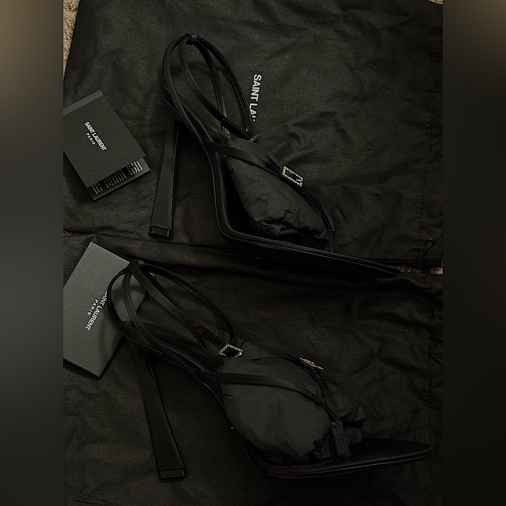 Saint Laurent Black Strappy Heeled Sandals - Picture 12 of 12